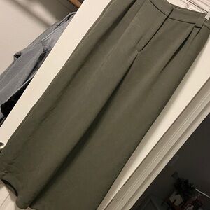 Express Olive Green Pleated Wide-Leg Trousers